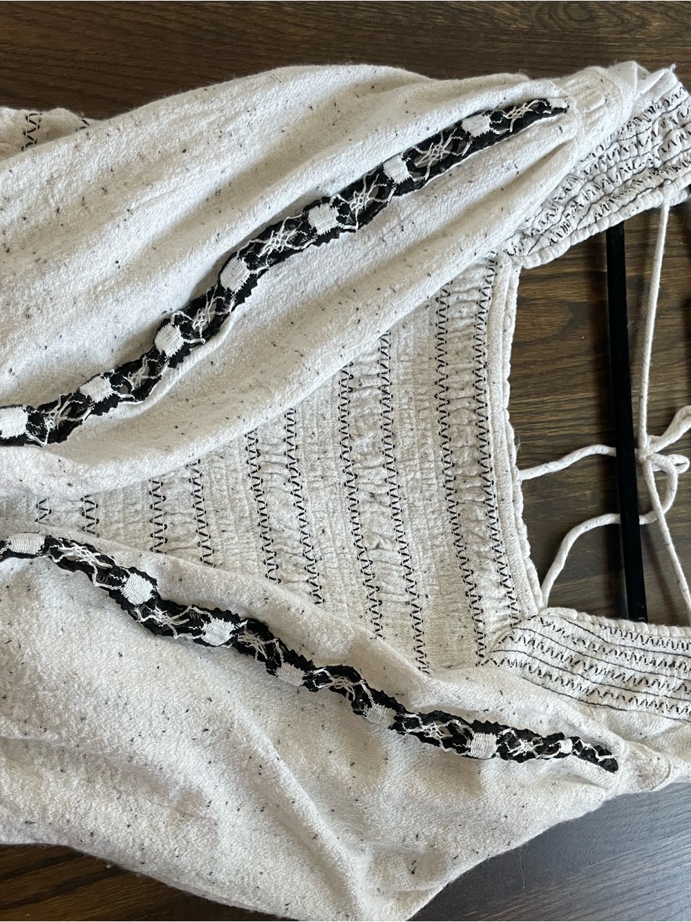 Free People Cream Smocked Square-Neck Peasant Top - Picture 3 of 6